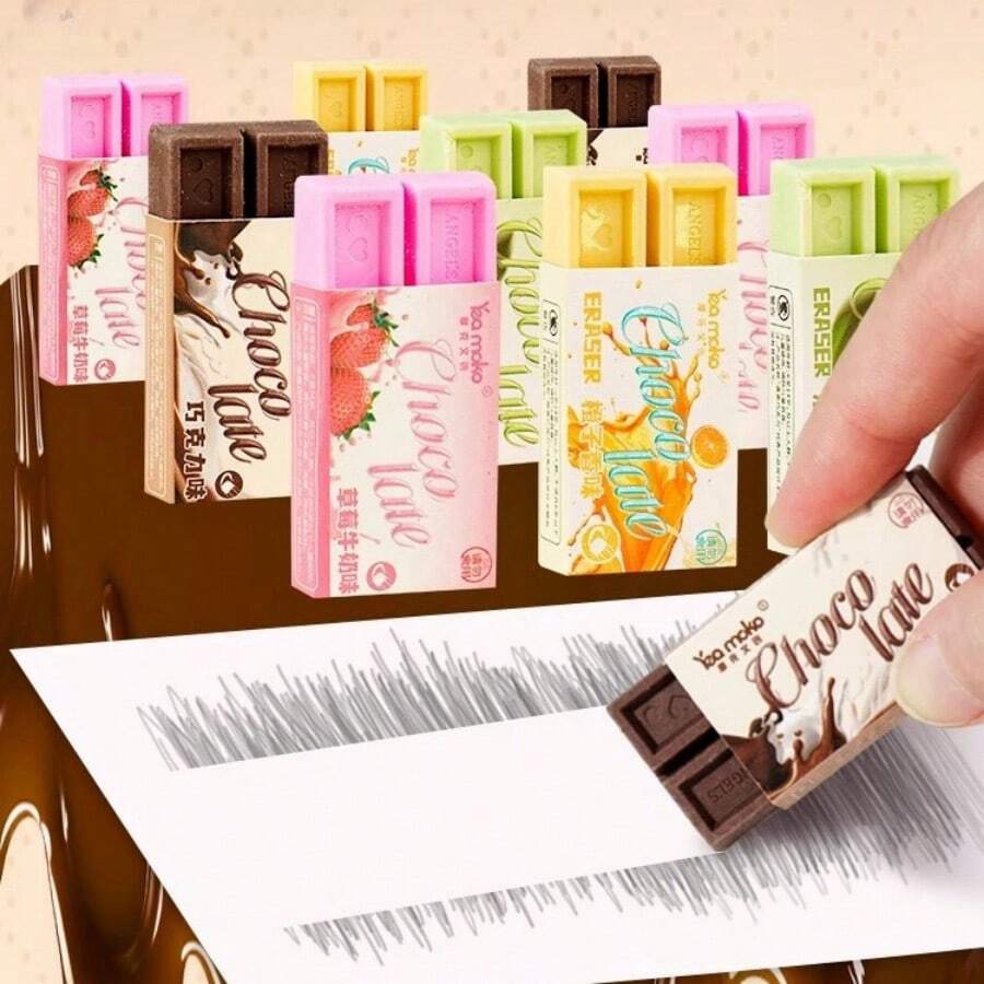 4 Prank Erasers, Prank Chocolates, Prank Candies, Scented Pencil Erasers, Chocolate Erasers, Boys' Erasers, Girls' Erasers, Children's Erasers, Children's Erasers, School Supplies, Back To School Supplies, Office Supplies, Stationery, Cute Study Supplies, Cute Pencil Cases, Prank Supplies, Very Suitable As Gifts At The Beginning Of The School Year, Birthday Gifts, Christmas Gifts - One Size - View 1