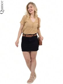 3-Button Laise Blouse With Loose Pleat Neckline, Fresh Summer - Lạc đà - Xem 5