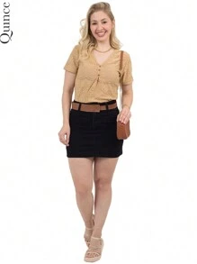 3-Button Laise Blouse With Loose Pleat Neckline, Fresh Summer - Lạc đà - Xem 2