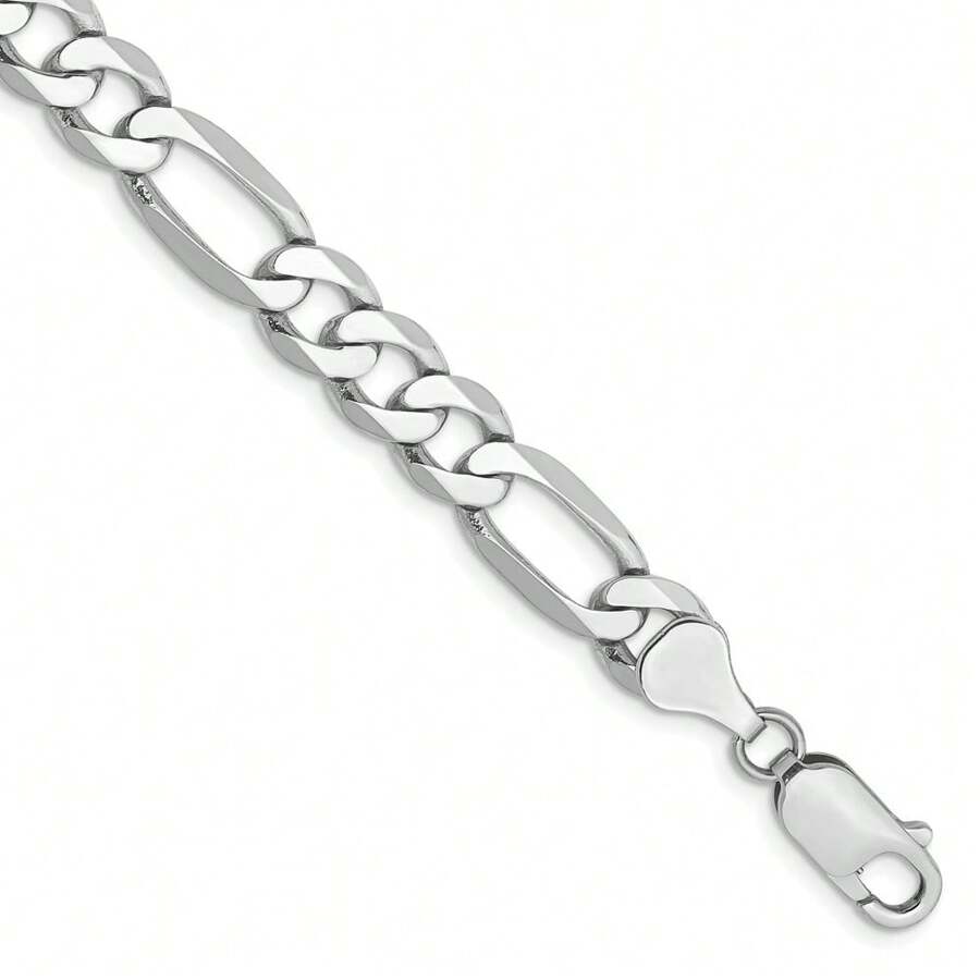 The Black Bow Men's 7mm 14K White Gold Solid Flat Figaro Chain Bracelet