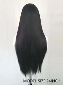 24'' Straight Long Black Synthetic Fiber Hairpiece With Free-style Synthetic Lace Front Wig Cap, Suitable For Daily Wear - Black - View 9