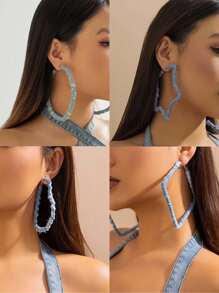1 Pair Retro Exaggerated Denim Effect Geo-Shape (Heart, Star, Square, Circle) Wrapped Fabric Earrings Suitable For Women's Daily, Party, Date, Gathering Occasions Valentines,Mom,Mother,Mother's Day,Gift