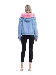 Button-Down Plush Lapel Jacket With Pockets With Long Sleeves - Medium Wash - View 5