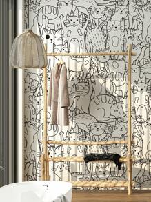 SUPSTICKER 3 件素描动物绘画图案防潮自粘墙纸，卧室/客厅/餐厅墙壁装饰，15.7x47.24 英寸，翻新贴纸剥离墙板，墙纸，壁纸，春季装饰品刷新您的家，拉玛装饰贴纸礼物生日毕业 - 黑與白 - 查看 6