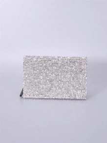 1 件纯色全水钻镶嵌金属/ID 时尚优雅适合日常购物派对四季钱包小号 PU 皮革 S 卡盒礼品卡夹钱包名片夹信用卡夹女士女士迷你钱包卡钱包 Rfid 钱包 - 銀色 - 查看 2