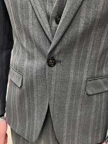 男士条纹翻领长袖商务/休闲西装外套，春季/秋季 - 深灰色 - 查看 4