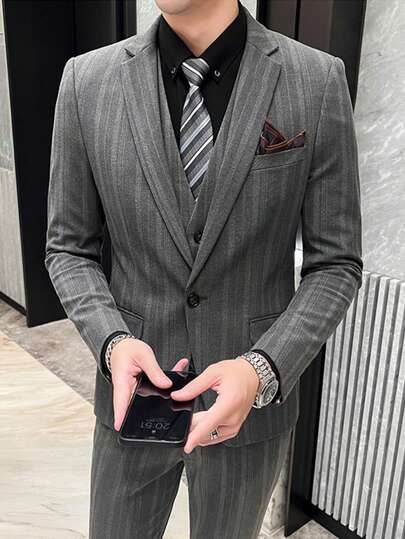 Herren gestreifter Business/Lässig blazer mit Stehkragen und Langarm, für Frühling/Herbst