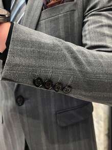 男士条纹翻领长袖商务/休闲西装外套，春季/秋季 - 深灰色 - 查看 5