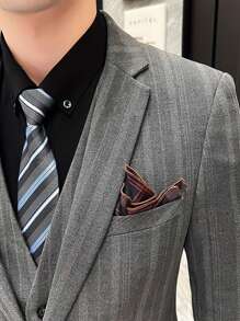 男士条纹翻领长袖商务/休闲西装外套，春季/秋季 - 深灰色 - 查看 3