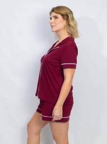Women's Cotton Pajamas Short American Short Sleeve With Button Summer Adult Buttons Indicated For Pregnant Women Breastfeeding And Post-Surgery - Burgundy - - 紫紅色 - 查看 3