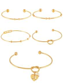 2pcs Stainless Steel Adjustable Cuff Bangles For DIY Jewelry Making Supplies Heart Open Bangle Bracelet Base Setting - Bracelet Setting - View 2