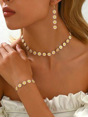 1 set de collier fleur de marguerite coloré fait main, style pastoral chaîne de clavicule pour femmes (quantité de perles de fleurs ajustable) Saint-Valentin, maman, mère, fête des mères, cadeau