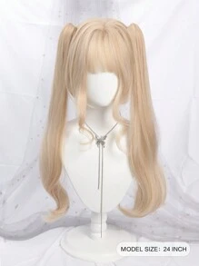 Tóc giả cosplay Anime tự làm có mái dài 24 inch tổng hợp thẳng ngắn màu vàng hoe kẹp tóc đuôi ngựa có thể tháo rời, tóc giả Lolita thẳng ngắn tự nhiên dành cho phụ nữ thích hợp cho tiệc Halloween Giáng sinh - Vàng - Xem 3