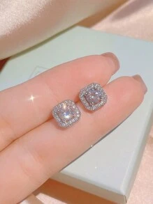 1 pieza Conjunto de joyas de lujo con circonita cúbica, que incluye collar, aretes y anillo para mujeres, regalo perfecto para el Día de San Valentín, Navidad, cumpleaños, Año Nuevo, mamá, madre, Día de la Madre