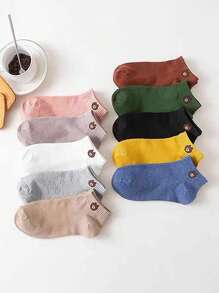 10 双可爱熊图案透气休闲女士短袜 - 彩色 - 查看 2