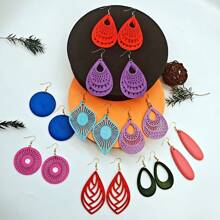 9pairs/Set Colorful Wooden Pendant Earrings, Elegant And Simple Style Earrings For Fall And Winter