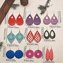 9pairs/Set Colorful Wooden Pendant Earrings, Elegant And Simple Style Earrings For Fall And Winter