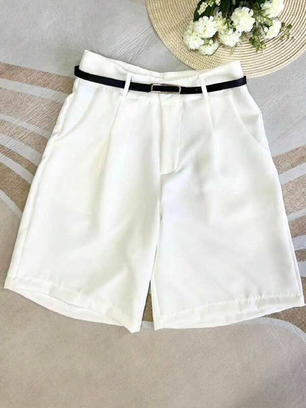 XINRON  shorts alfaiataria bermuda feminina com cinto co bolsa zipel botao