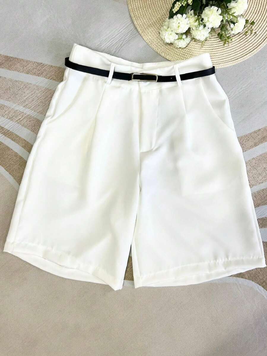 XINRON Tailored Shorts Women's Bermuda Shorts With Belt With Zip Bag And Button - 白色 - 查看 1