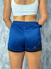 Women's 2 In 1 Shorts Men's Gym Running Workout Shorts With Elastane - Baby Blue - View 4