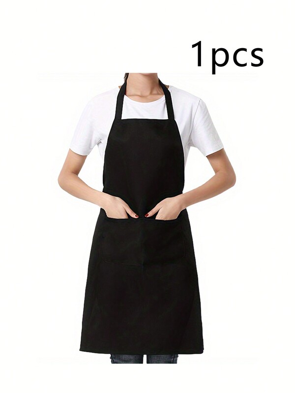 1pc/2pcs/3pcs/5pcs Black/White Kitchen Apron, Polyester Apron, Easy Clean, With Deep Pocket, Simple Style Black Apron, Stylish, Comfortable Waist, Kitchen Supplies, Perfect For Home, Restaurant, And Kitchen Cooking,Kitchen,Bathroom,Home,Household Supplies