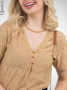 3-Button Laise Blouse With Loose Pleat Neckline, Fresh Summer - Lạc đà - Xem 3