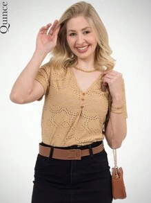 3-Button Laise Blouse With Loose Pleat Neckline, Fresh Summer - Lạc đà - Xem 1