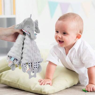 Manta de bebé con etiquetas y juguetes de peluche de animales para dentición, juguetes sensoriales suaves de peluche para reconocimiento de colores, dentición, estimulación táctil, adecuados como pequeños regalos (algunos colores y patrones se asignan al azar)