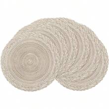 CHARMCCI 1/4 Set Round Woven Placemats, 15-Inch Woven Rim, Machine Washable Polyester, Ivory White - Multicolor - View 1