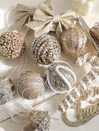 1pc Champagne-Color Ornament Ball, Assorted Christmas Tree Hanging Decorations, Party Decor,Christmas