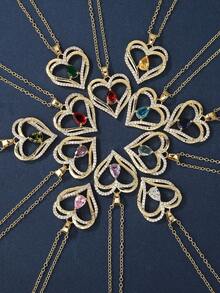 1件心形雕刻吊坠项链 - 镶嵌12颗诞生石 - 适合日常佩戴、节日和特殊场合的完美情侣礼物 - 永恒闪耀的锆石设计，适合女性 - 金黃色 - 查看 1