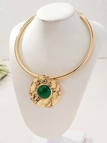 2024新款欧美时尚优雅复古金属质感项链耳环戒指手链套装，1件/1套，夸张个性网红街头风拍摄领项链通勤高级感合金创意夸张金属优雅几何项链首饰女款 - 首飾套裝 - 查看 9