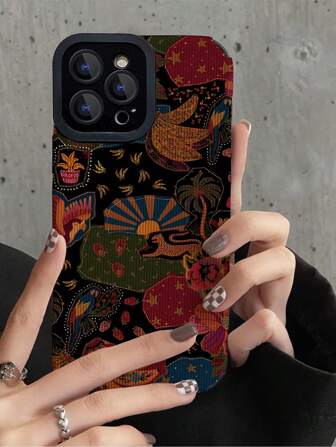 1个复古经典图案仿皮纹理手机壳，柔软贴合，兼容苹果和苹果手机