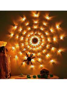 1 dây đèn LED 72 bóng hình mạng nhện có nhện, đèn mạng nhện chống nước, điều khiển từ xa, 8 chế độ, cấp nguồn qua USB dùng trong nhà, sân vườn, ngoài trời, trang trí Halloween (có nhện) trang trí phòng Halloween trang trí sân vườn làm quà tặng trang trí ngày lễ tiên trang trí lễ hội - mạng nhện - Xem 3