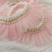 1yard Ruffled Faux Pearl Decorated Satin Ribbon Collar - Multicolor - View 10