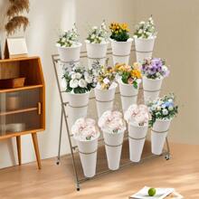 ZhdnBhnos LINSIE Flower Display Stands With 12 Buckets, Flower Buckets For Cut Flowers 3 Layers Movable Plant Display Stand 12 Cut Flowers Container Heavy Duty Moving Iron Plant Cart Shelf On Wheels For Patio Lawn Garden Flower Bar (SQ-2) The Best Gift/Present For Family&Friends Happy Christmas - 金色 - 查看 5