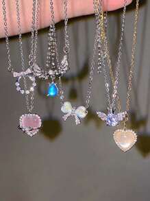 6 chiếc vòng cổ mặt trái tim pha lê hồng Y2K Hàn Quốc dành cho nữ cô gái Punk Gothic dây chuyền xương đòn trang sức thẩm mỹ đám cưới ngày lễ tình nhân - Nhiều màu - Xem 1