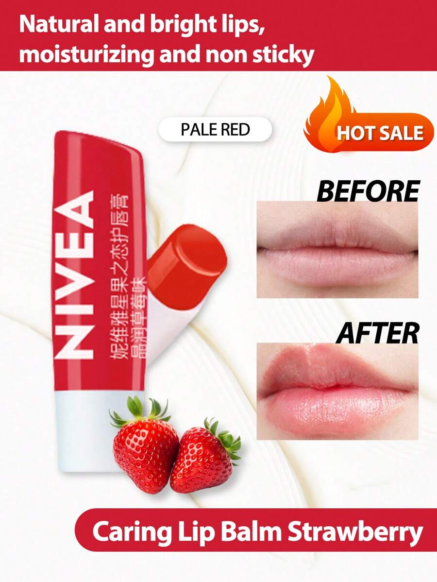 NIVEA 護唇膏 4.8g,葡萄柚紅、草莓色,富含乳木果油、荷荷芭油與酪梨油,滋潤雙唇,全天保濕,100%天然配方,淡化唇紋,唇部彩妝 - Strawberry 4.8g - 查看 1