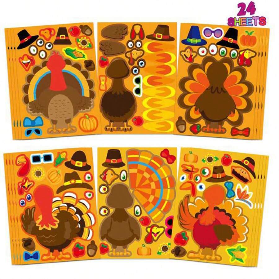 24 Sheets Thanksgiving MakeATurkey Stickers Make Your Own Turkey DIY
