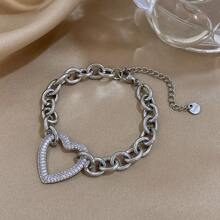 1pc Heart-Shaped Rhinestone Bracelet Stainless Steel Link Bracelet For Women Retro Tennis Bracelets For Daily Party Birthday Christmas Jewelry Valentines,Mom,Mother,Mother's Day,Gift - Multicolor - View 13