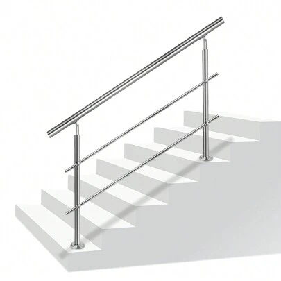 VA-Cerulean Corrimão de corrimão de aço inoxidável 80cm / 100cm / 120cm / 150cm / 160cm / 180cm / 200cm corrimão de escada, 0/2/3/5 barras transversais, corrimãos com ângulo ajustável, conjunto de corrimão