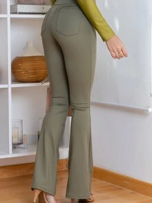 Calça Flare Bailarina com Zíper Simples Salto alto elegante Festa Casual Boho Tecido de malha Com cinto Zíper Sem usar Malha Contraste Calça Feminina Noite Feriado Festa de aniversário Diário Formal e Noturno Despedida de solteira viagem Roupas de aeroporto Todas as Estaçoes
