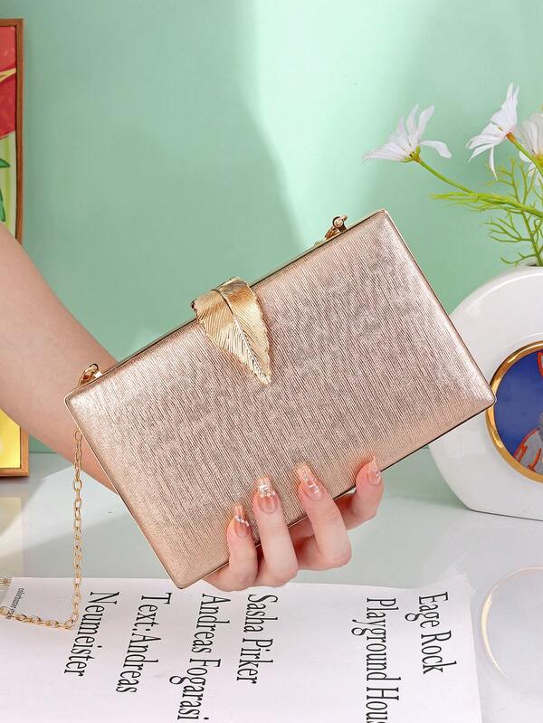 Elegante borsa da sera con chiusura a foglia metallica e catena rimovibile, pochette per donne, borsa da festa scintillante per matrimonio, ballo, banchetto