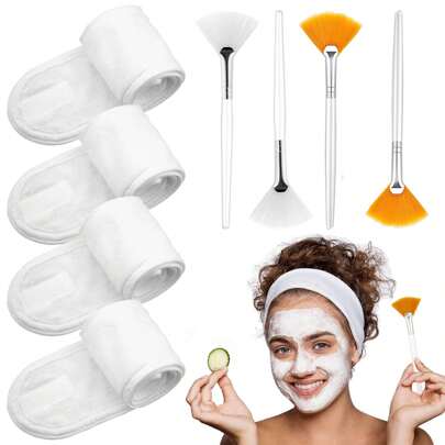 4 Confezioni di fasce per capelli regolabili per il lavaggio del viso con 4 pennelli a ventaglio, pennello per maschere facciali e fasce per il viso da spa per donne e ragazze, fasce per la cura della pelle per forniture di estetista, fasce per la cura della pelle, bellezza, prodotti per la cura della pelle, spa, cura di sé, strumenti per la cura del viso, cura del viso, forniture per estetista, pelle, lavaggio del viso, trattamento del viso
