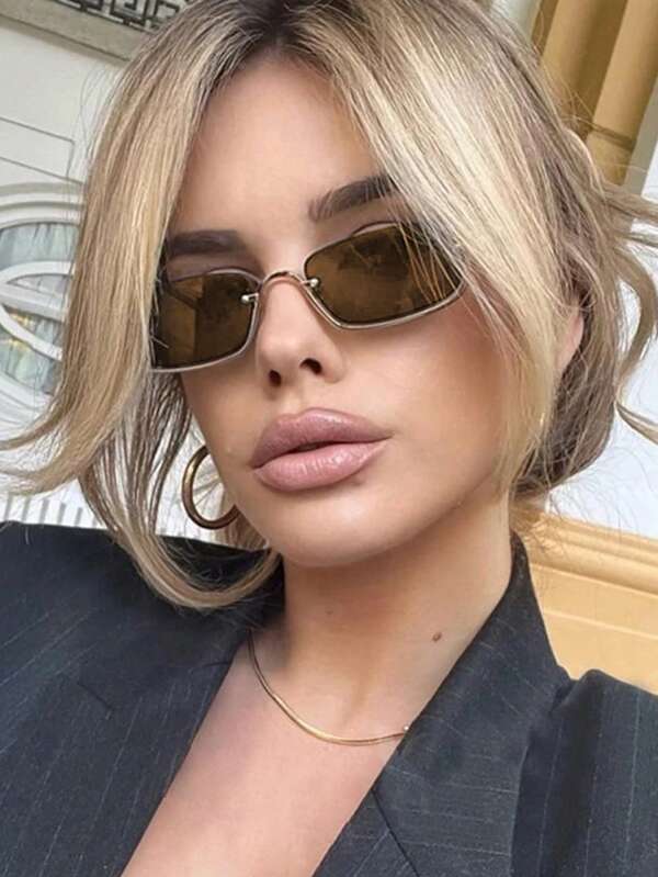 1pc Women's Half-Frame Square Metal Fashion Glasses Personalized Fashion Glasses, Suitable For Daily Outdoor Driving Travel Catwalk Party Halloween Basics Fall Winter Women Outfits Clothes Business Casual Gifts For Summer Beach Vacation, Outdoor, Travel