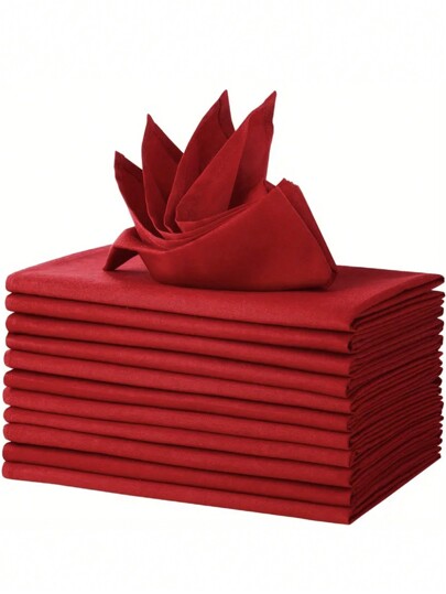 2/6/12pcs Christmas Decorative Cloth Napkins, All Polyester, Crease-Resistant, Plain-Color Dining Napkins For Holiday Parties And Events