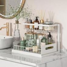 Organizers And Storage 2 Tier Slide Out Kitchen Cabinet Organizer Sturdy Metal Bathroom Storage - White - View 2