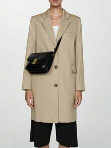 Spring & Autumn Plain Lapel Pocket Button Long Sleeve Mid-Length Trench Coat - Khaki - View 1