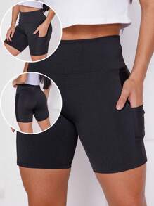 Kit 2 Women's Short Legging Shorts High Waist With Side Pocket Gym Fitness - 黑色 - 查看 2