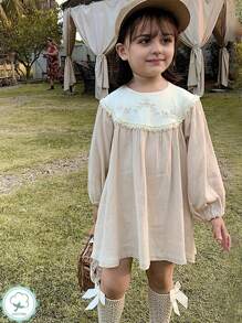 1 pièce Robe de princesse style palais vintage brodée pour les filles, automne